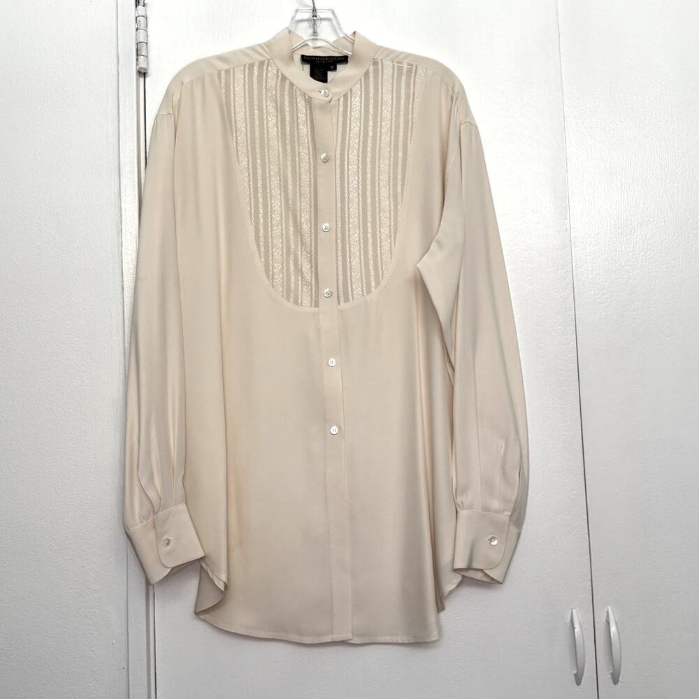 NWOT Vintage Donna Karen Intimates 100% Silk Blouse in Ivory/Cream Size Small